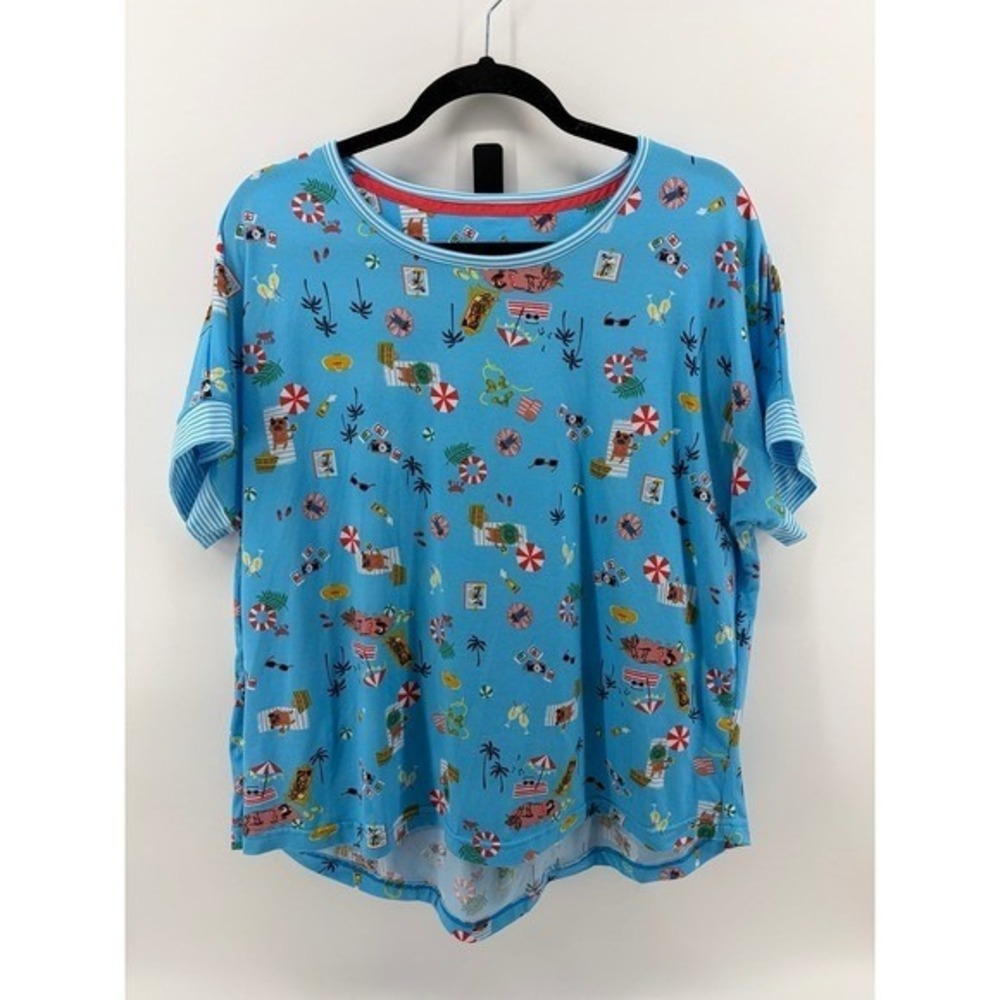Cuddl Dud 2 Piece Lounge Beach Scene Pajama Set, Shirt/Shorts, Women Size L